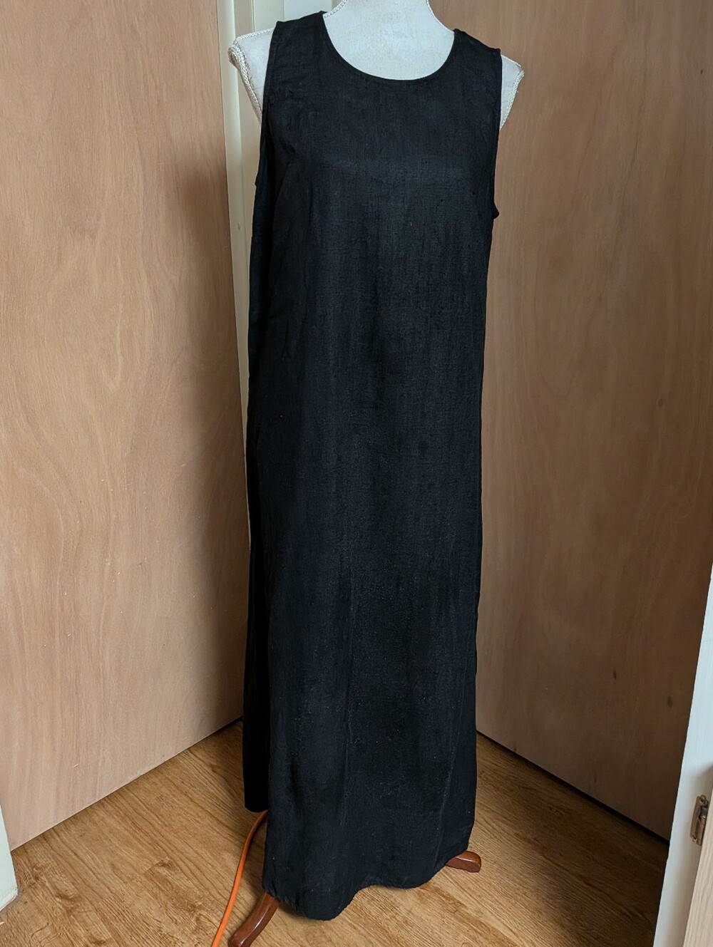 Studio Ease 100% Linen Black Sleeveless Maxi Dress Size 12 Made in USA